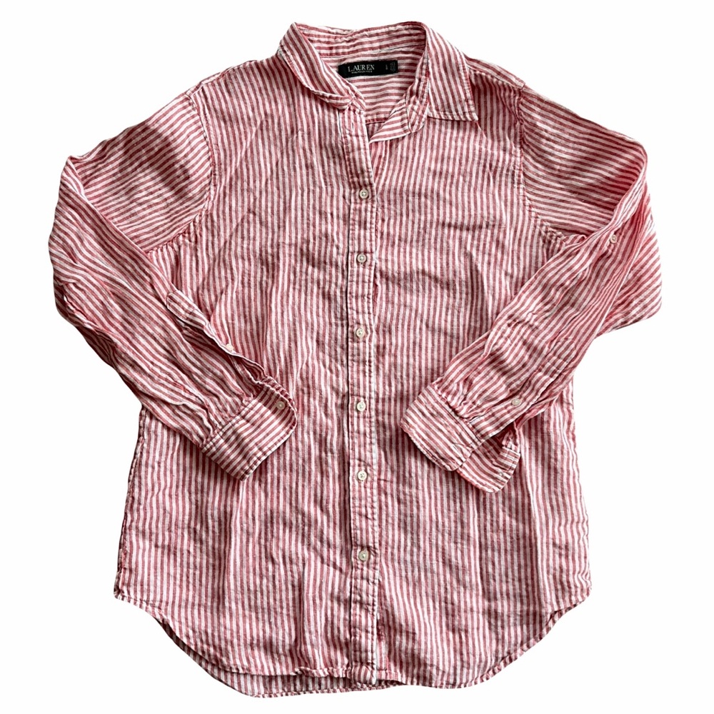 Vintage Lauren Ralph Lauren Red and White Striped Shirt - Picture 2 of 3